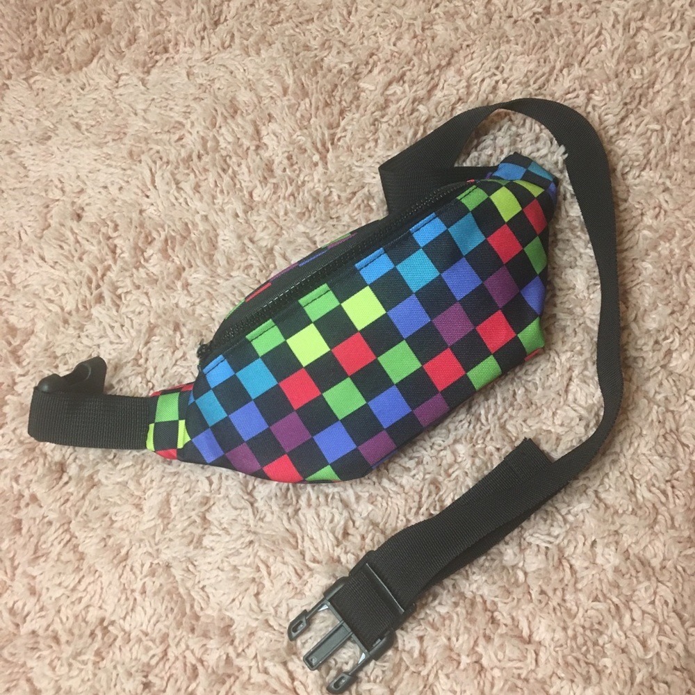 rainbow checkerboard fanny pack